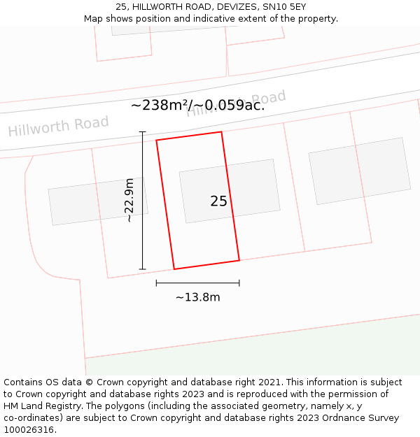 25, HILLWORTH ROAD, DEVIZES, SN10 5EY: Plot and title map