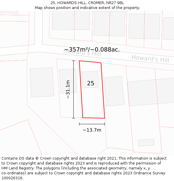 25, HOWARDS HILL, CROMER, NR27 9BL: Plot and title map