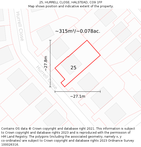 25, HURRELL CLOSE, HALSTEAD, CO9 1FP: Plot and title map