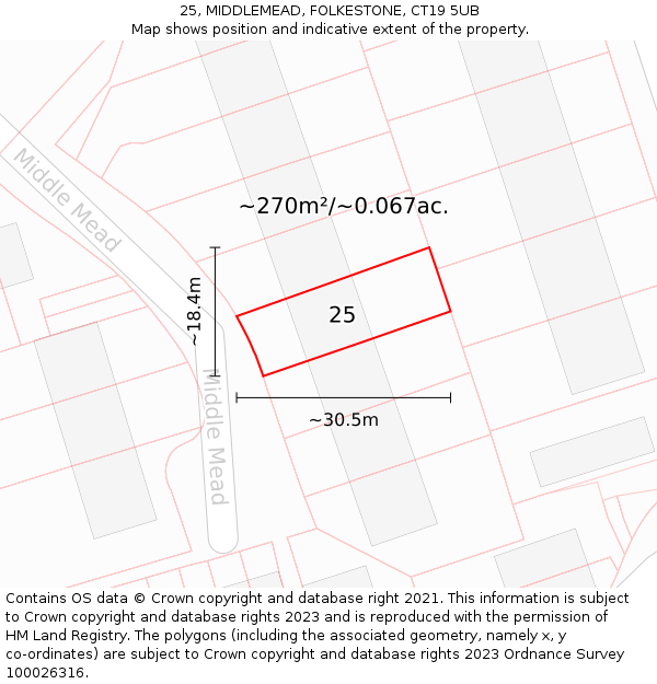 25, MIDDLEMEAD, FOLKESTONE, CT19 5UB: Plot and title map