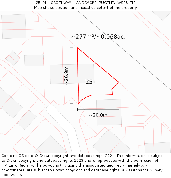 25, MILLCROFT WAY, HANDSACRE, RUGELEY, WS15 4TE: Plot and title map