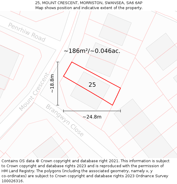 25, MOUNT CRESCENT, MORRISTON, SWANSEA, SA6 6AP: Plot and title map