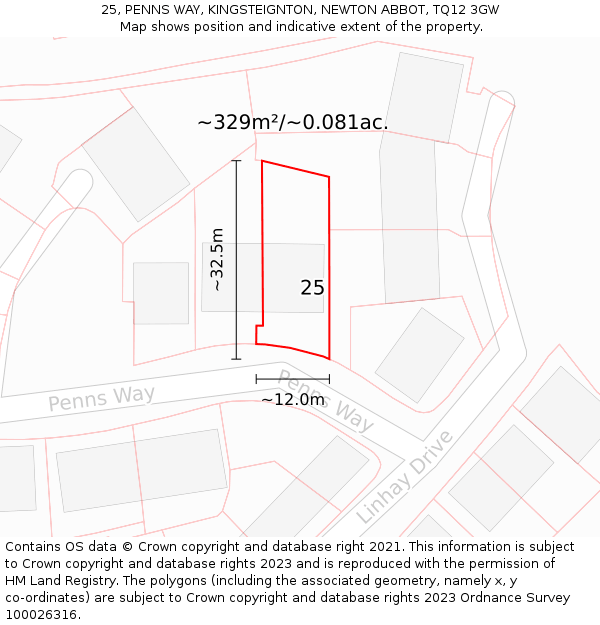 25, PENNS WAY, KINGSTEIGNTON, NEWTON ABBOT, TQ12 3GW: Plot and title map