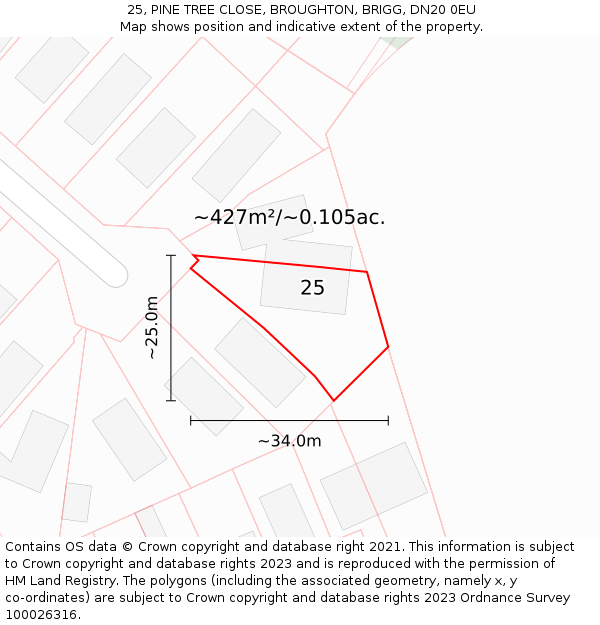 25, PINE TREE CLOSE, BROUGHTON, BRIGG, DN20 0EU: Plot and title map