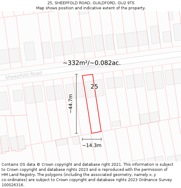 25, SHEEPFOLD ROAD, GUILDFORD, GU2 9TS: Plot and title map