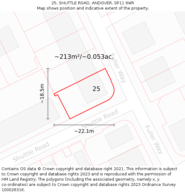 25, SHUTTLE ROAD, ANDOVER, SP11 6WR: Plot and title map
