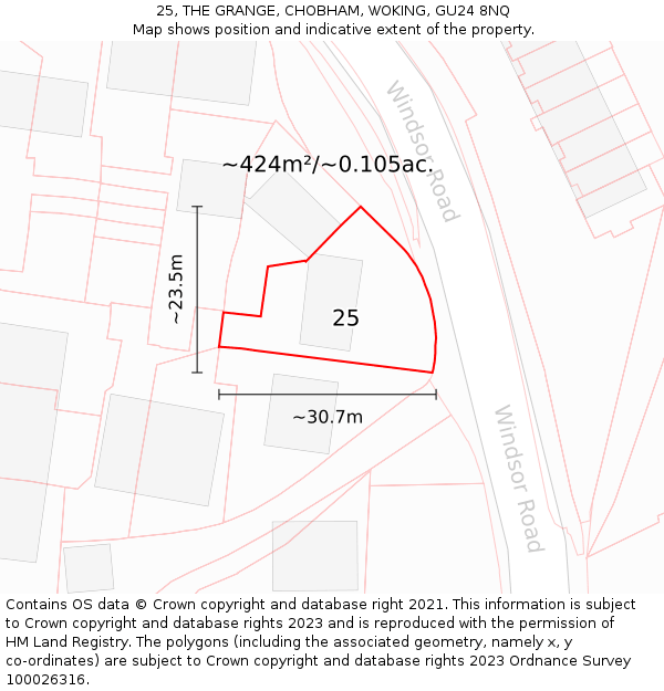 25, THE GRANGE, CHOBHAM, WOKING, GU24 8NQ: Plot and title map