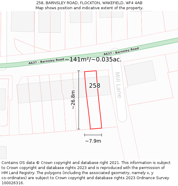 258, BARNSLEY ROAD, FLOCKTON, WAKEFIELD, WF4 4AB: Plot and title map