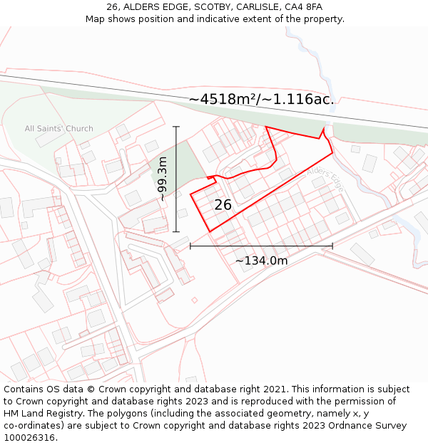 26, ALDERS EDGE, SCOTBY, CARLISLE, CA4 8FA: Plot and title map