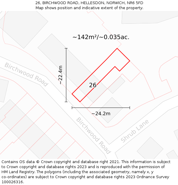 26, BIRCHWOOD ROAD, HELLESDON, NORWICH, NR6 5FD: Plot and title map
