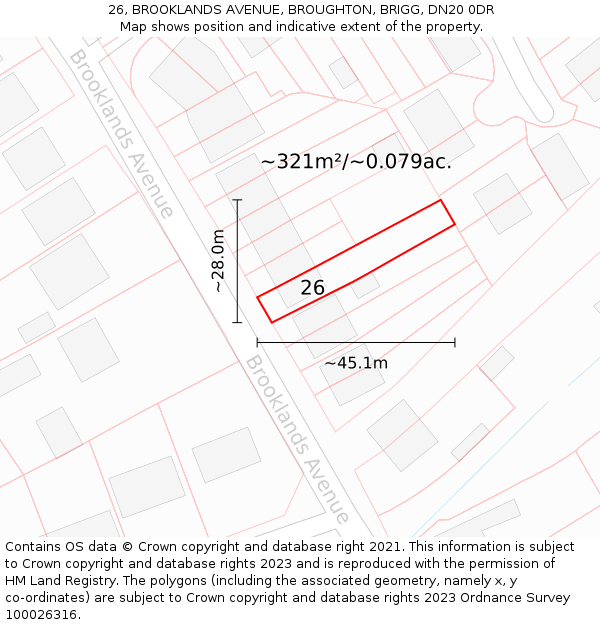 26, BROOKLANDS AVENUE, BROUGHTON, BRIGG, DN20 0DR: Plot and title map