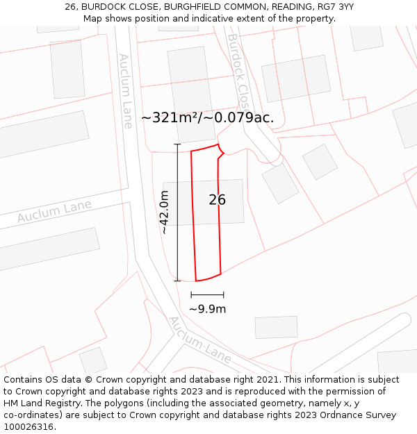 26, BURDOCK CLOSE, BURGHFIELD COMMON, READING, RG7 3YY: Plot and title map