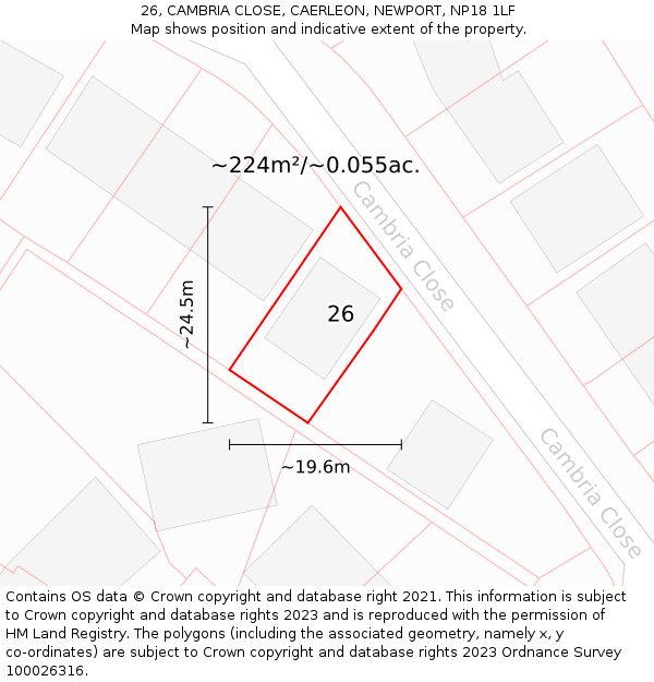 26, CAMBRIA CLOSE, CAERLEON, NEWPORT, NP18 1LF: Plot and title map