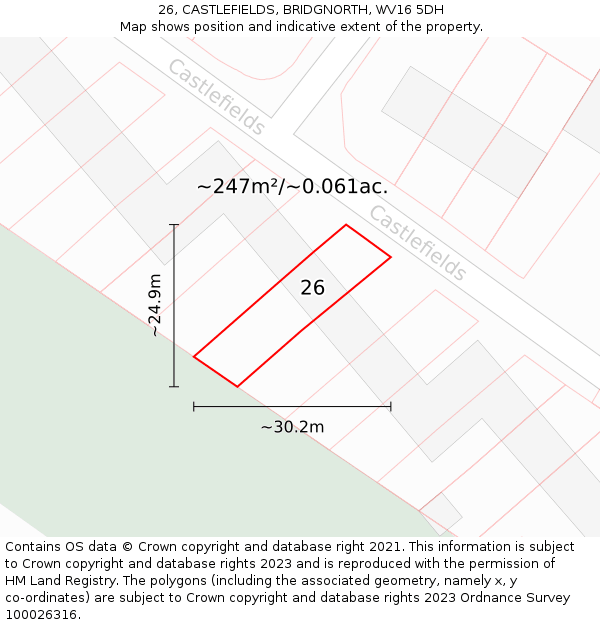 26, CASTLEFIELDS, BRIDGNORTH, WV16 5DH: Plot and title map