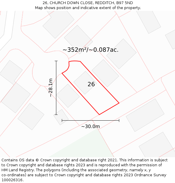 26, CHURCH DOWN CLOSE, REDDITCH, B97 5ND: Plot and title map