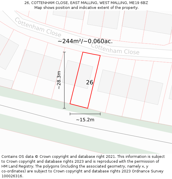 26, COTTENHAM CLOSE, EAST MALLING, WEST MALLING, ME19 6BZ: Plot and title map
