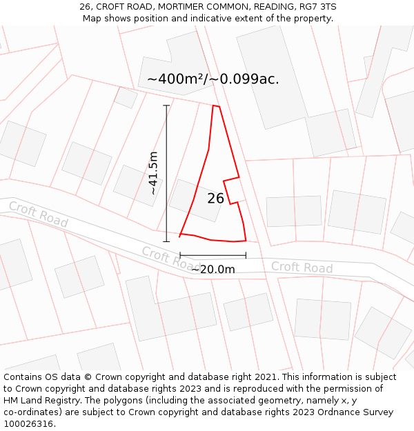 26, CROFT ROAD, MORTIMER COMMON, READING, RG7 3TS: Plot and title map