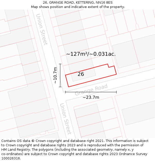 26, GRANGE ROAD, KETTERING, NN16 8ES: Plot and title map