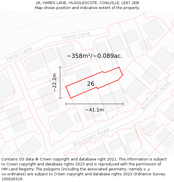 26, HARES LANE, HUGGLESCOTE, COALVILLE, LE67 2EB: Plot and title map