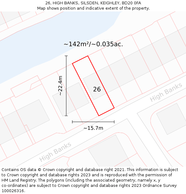26, HIGH BANKS, SILSDEN, KEIGHLEY, BD20 0FA: Plot and title map
