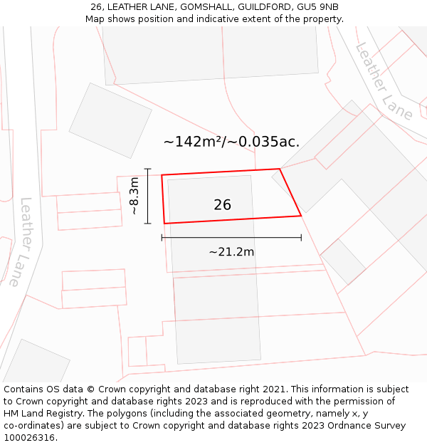26, LEATHER LANE, GOMSHALL, GUILDFORD, GU5 9NB: Plot and title map