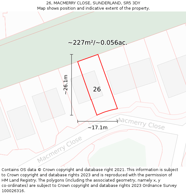26, MACMERRY CLOSE, SUNDERLAND, SR5 3DY: Plot and title map