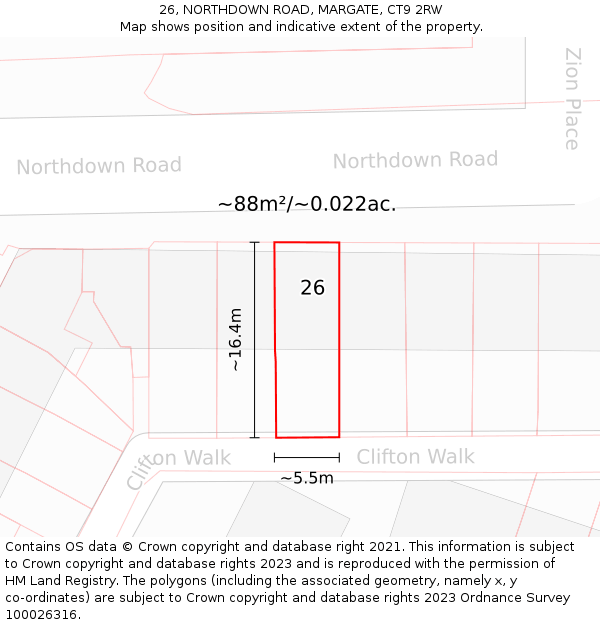 26, NORTHDOWN ROAD, MARGATE, CT9 2RW: Plot and title map