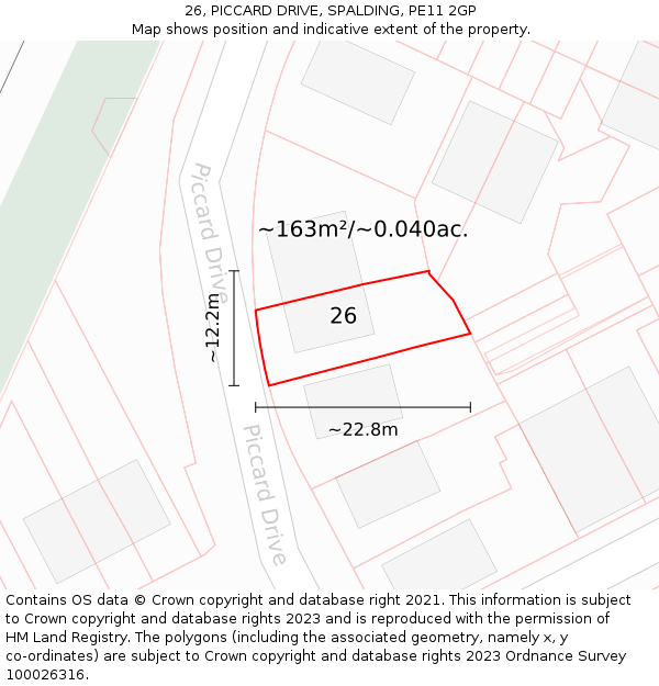 26, PICCARD DRIVE, SPALDING, PE11 2GP: Plot and title map