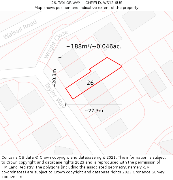 26, TAYLOR WAY, LICHFIELD, WS13 6US: Plot and title map
