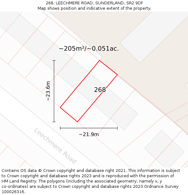 268, LEECHMERE ROAD, SUNDERLAND, SR2 9DF: Plot and title map