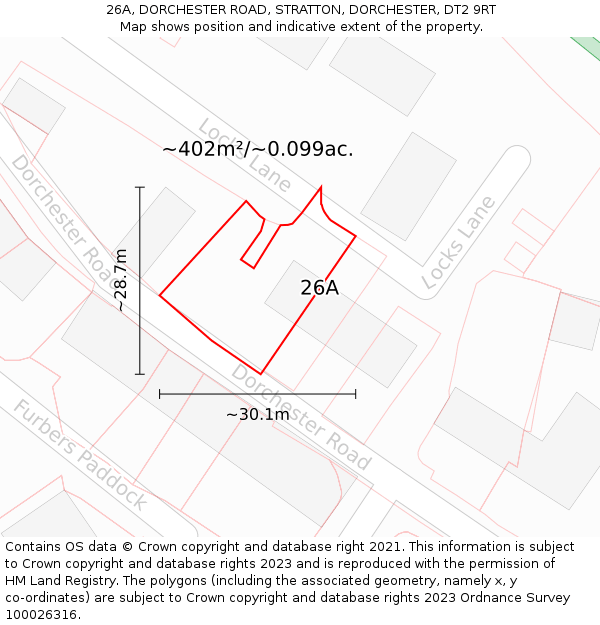 26A, DORCHESTER ROAD, STRATTON, DORCHESTER, DT2 9RT: Plot and title map