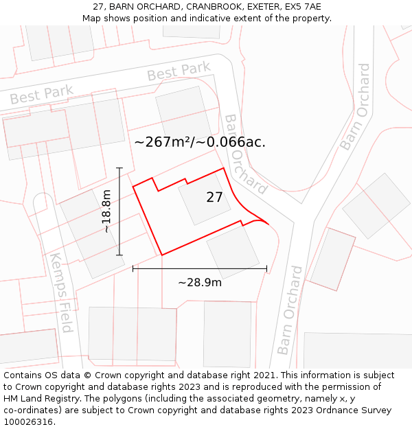 27, BARN ORCHARD, CRANBROOK, EXETER, EX5 7AE: Plot and title map