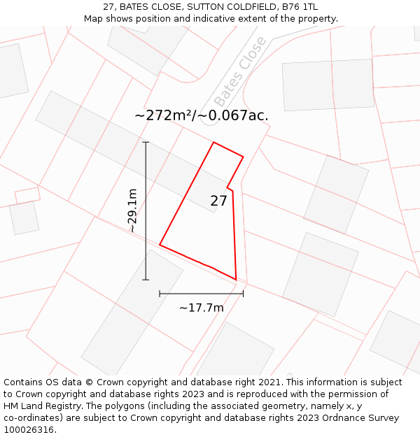 27, BATES CLOSE, SUTTON COLDFIELD, B76 1TL: Plot and title map
