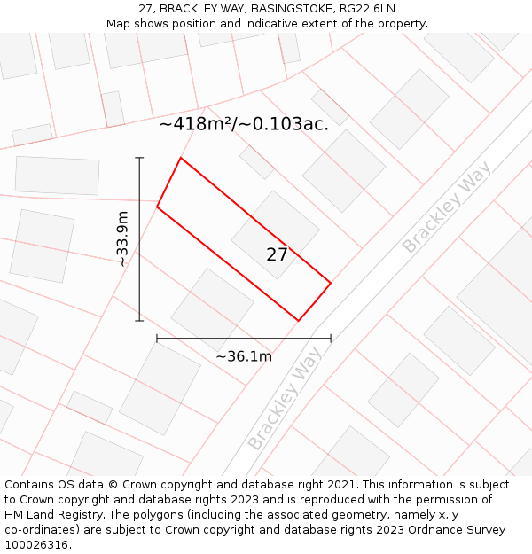 27, BRACKLEY WAY, BASINGSTOKE, RG22 6LN: Plot and title map
