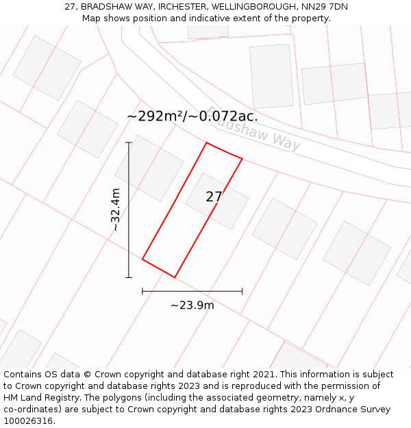 27, BRADSHAW WAY, IRCHESTER, WELLINGBOROUGH, NN29 7DN: Plot and title map