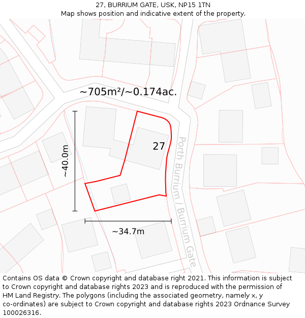 27, BURRIUM GATE, USK, NP15 1TN: Plot and title map