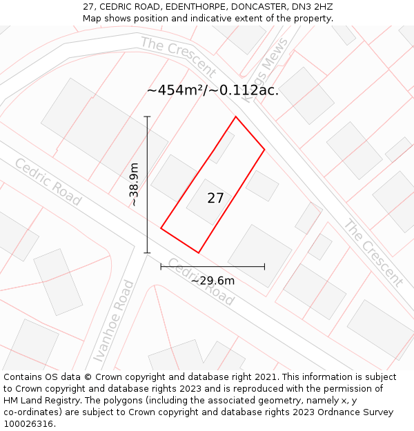 27, CEDRIC ROAD, EDENTHORPE, DONCASTER, DN3 2HZ: Plot and title map