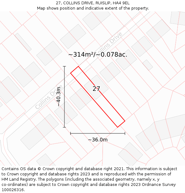 27, COLLINS DRIVE, RUISLIP, HA4 9EL: Plot and title map