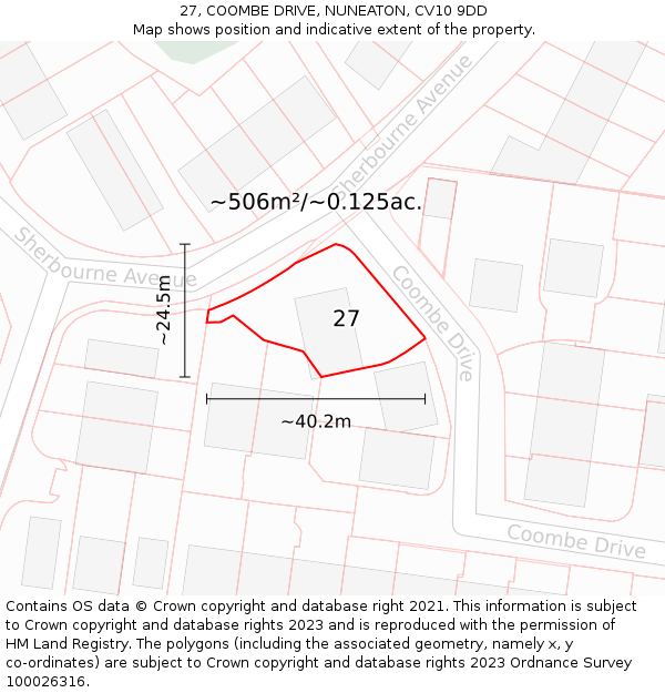 27, COOMBE DRIVE, NUNEATON, CV10 9DD: Plot and title map