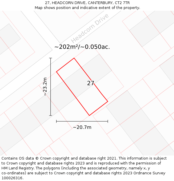 27, HEADCORN DRIVE, CANTERBURY, CT2 7TR: Plot and title map