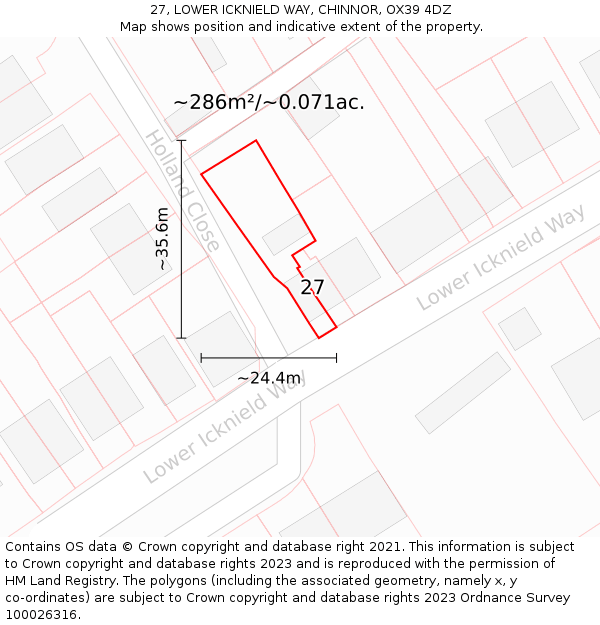 27, LOWER ICKNIELD WAY, CHINNOR, OX39 4DZ: Plot and title map