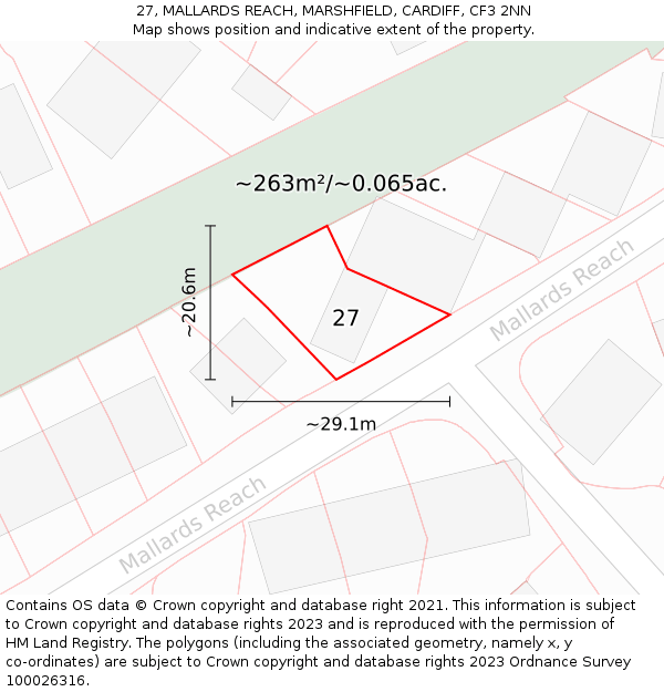 27, MALLARDS REACH, MARSHFIELD, CARDIFF, CF3 2NN: Plot and title map
