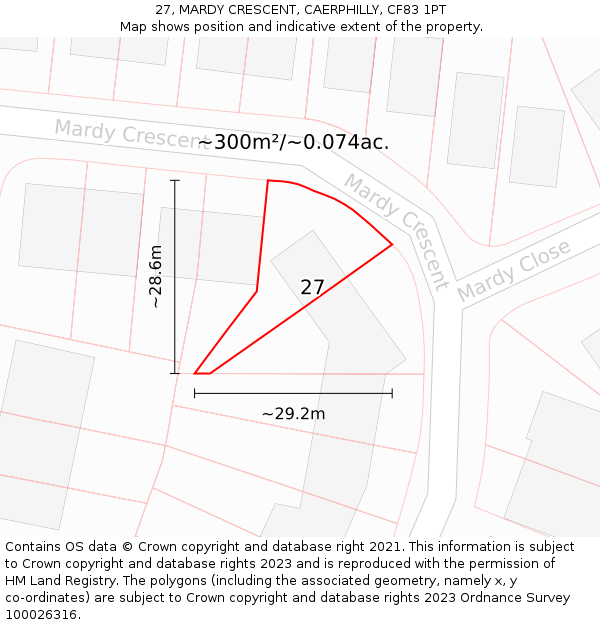 27, MARDY CRESCENT, CAERPHILLY, CF83 1PT: Plot and title map