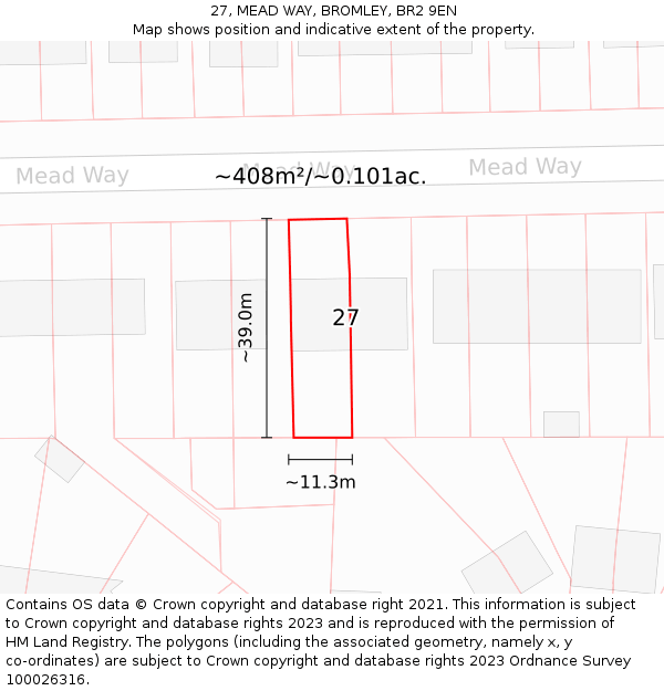 27, MEAD WAY, BROMLEY, BR2 9EN: Plot and title map