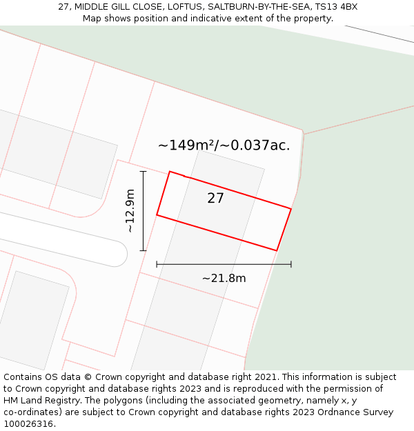 27, MIDDLE GILL CLOSE, LOFTUS, SALTBURN-BY-THE-SEA, TS13 4BX: Plot and title map