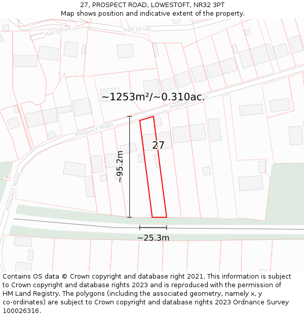 27, PROSPECT ROAD, LOWESTOFT, NR32 3PT: Plot and title map