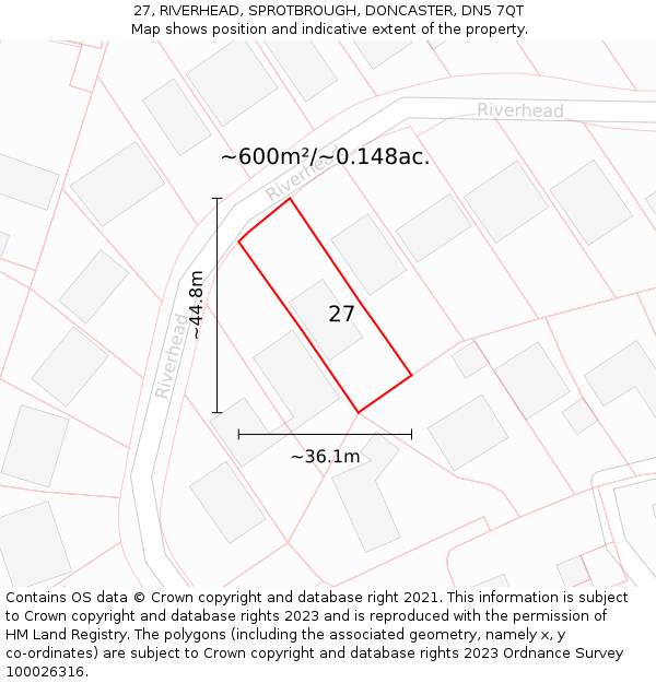 27, RIVERHEAD, SPROTBROUGH, DONCASTER, DN5 7QT: Plot and title map