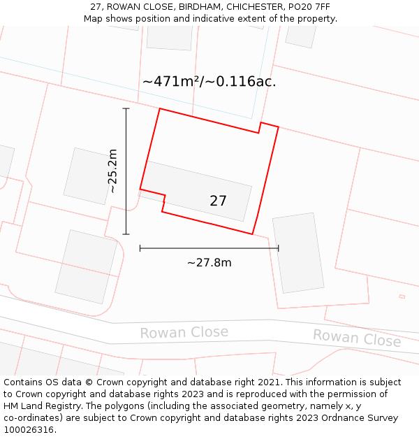 27, ROWAN CLOSE, BIRDHAM, CHICHESTER, PO20 7FF: Plot and title map