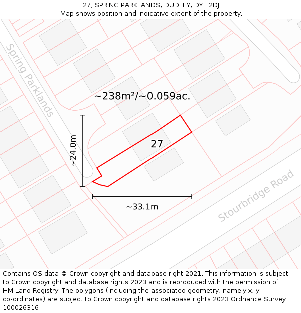 27, SPRING PARKLANDS, DUDLEY, DY1 2DJ: Plot and title map