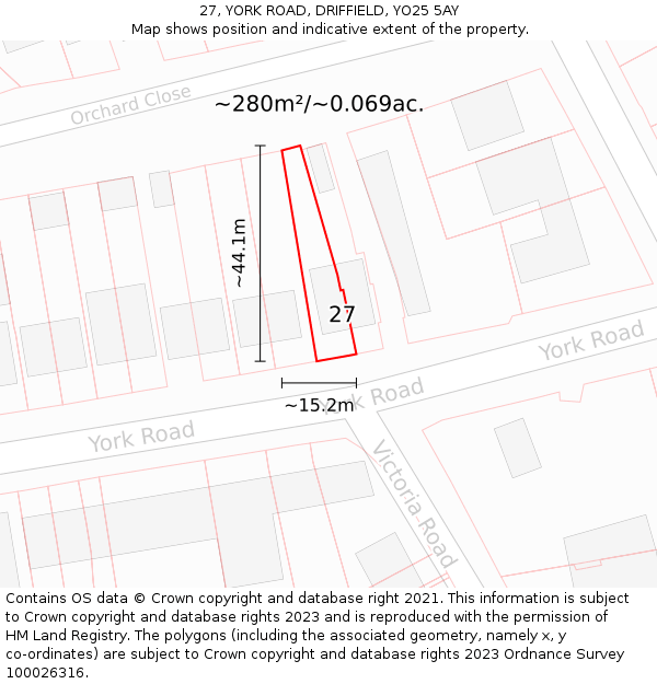 27, YORK ROAD, DRIFFIELD, YO25 5AY: Plot and title map